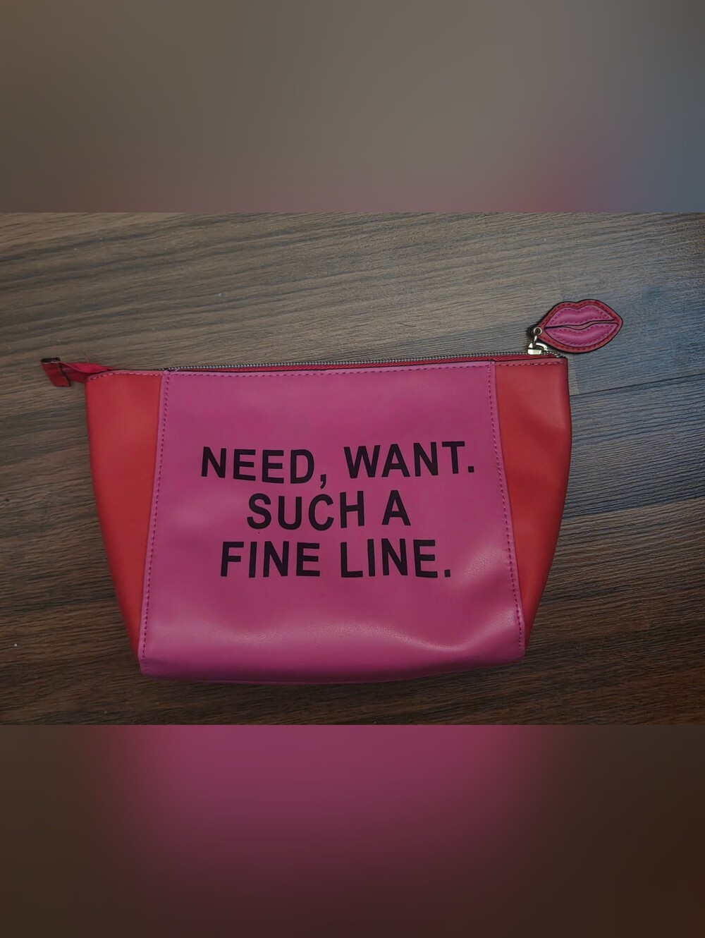 Victoria's Secret Pink and Red Lip Charm Zip Cosmetic Bag